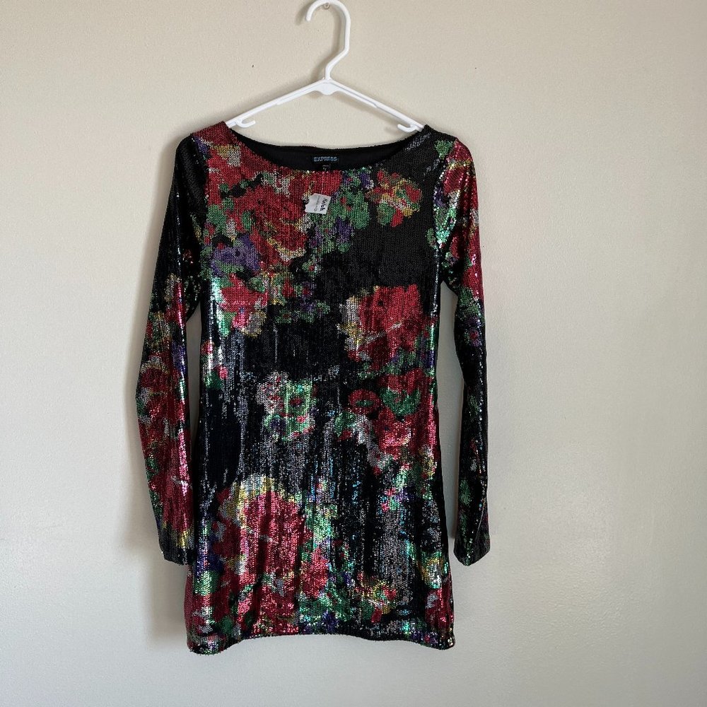 NWT Express Floral Sequin Dress XS